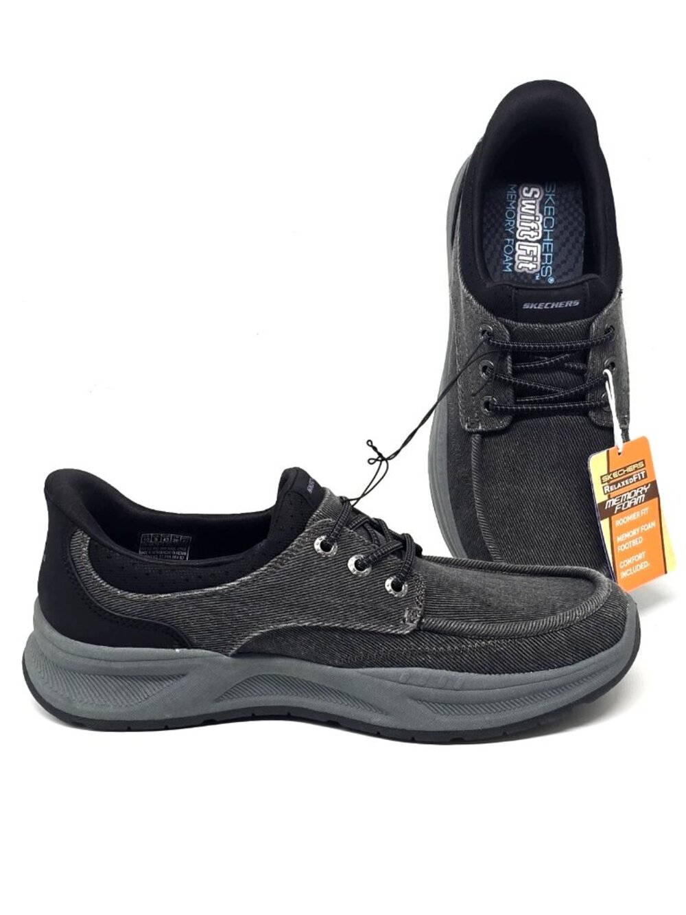 Skechers Swift Fit Black Canvas Bungee Laced Casual Sneakers Men's Size 10
